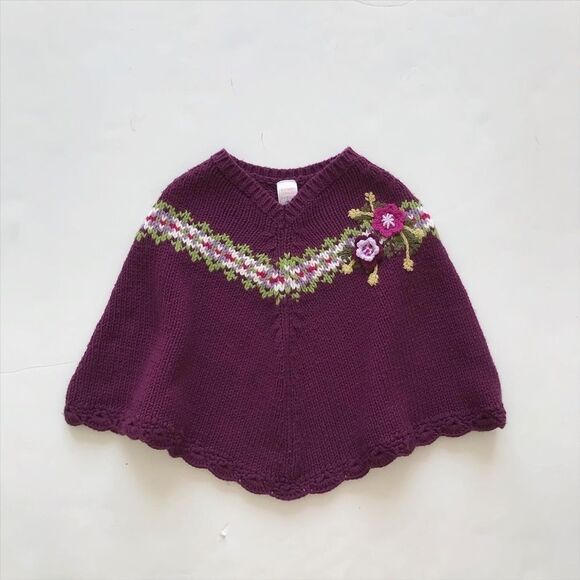 Old Navy purple floral  knit poncho VGUC 4T - Picture 1 of 2